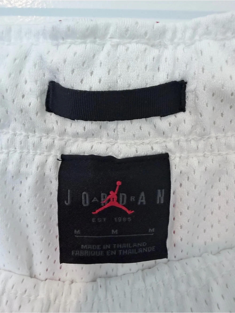 Jordan White Mesh Shorts with Red Pinstripes
